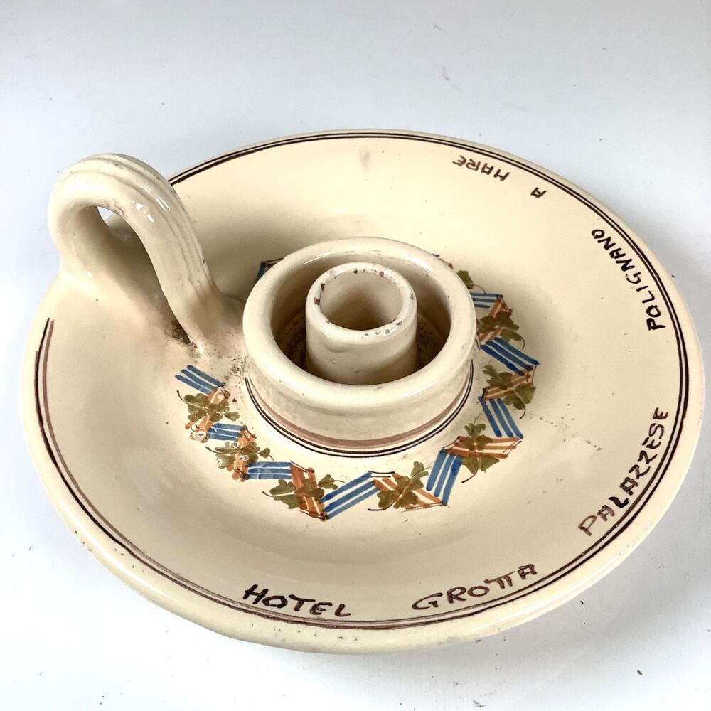 Vtg Zubrod Grottaglie Ceramica Candlestick Holder Italy Hotel Grotta Palazzese